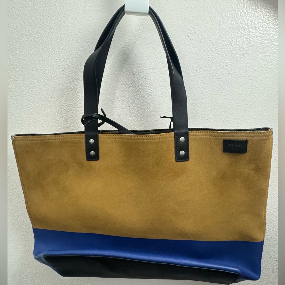 Jack Spade Tan Suede Tote with Blue and Black Accents - Picture 2 of 7